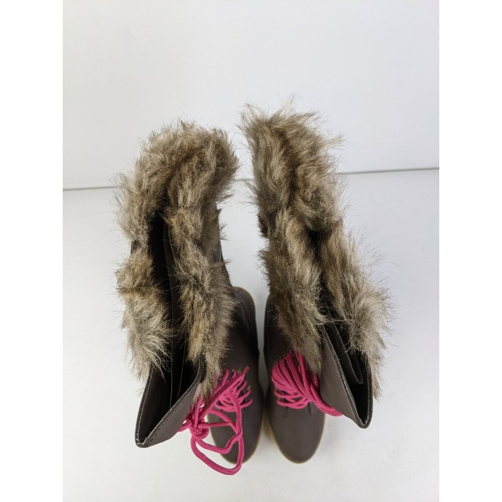 Colin Stuart Faux Fur Wedge Heel Womens Size 10B Brown Knee High Pink Laces - Picture 9 of 12